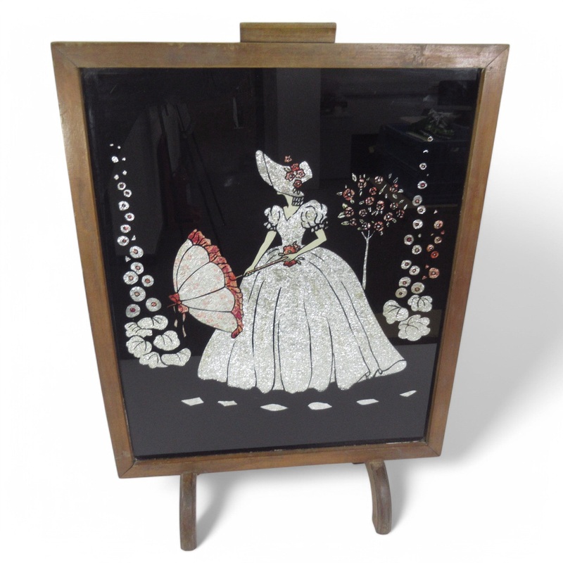 Wooden Fire Surround Foil Crinoline Lady Design Floral 1930s | Pre-loved