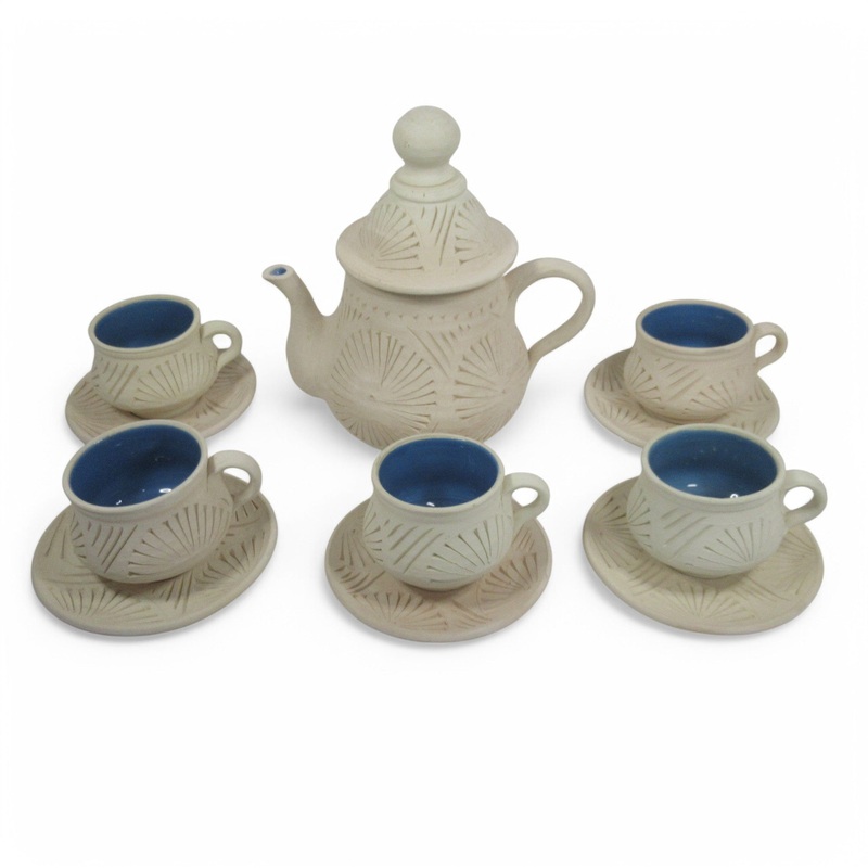 12-Piece Ceramic Pottery Coffee Pot Set Hand Decorated | Pre-Loved