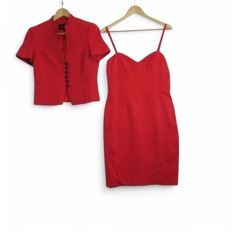 Jaeger Vintage Mother Of Bride Suit Red UK 12 Womenswear | Pre-loved