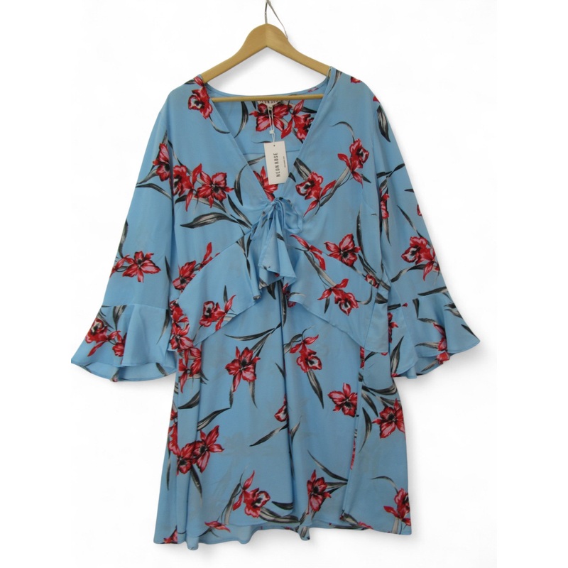 Neon Rose Floral Dress UK 24 Blue Red Womenswear | Pre-loved