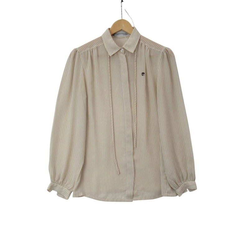 Pierre Cardin Vintage Blouse UK 12 Ivory Pinstripe Womenswear | Pre-loved