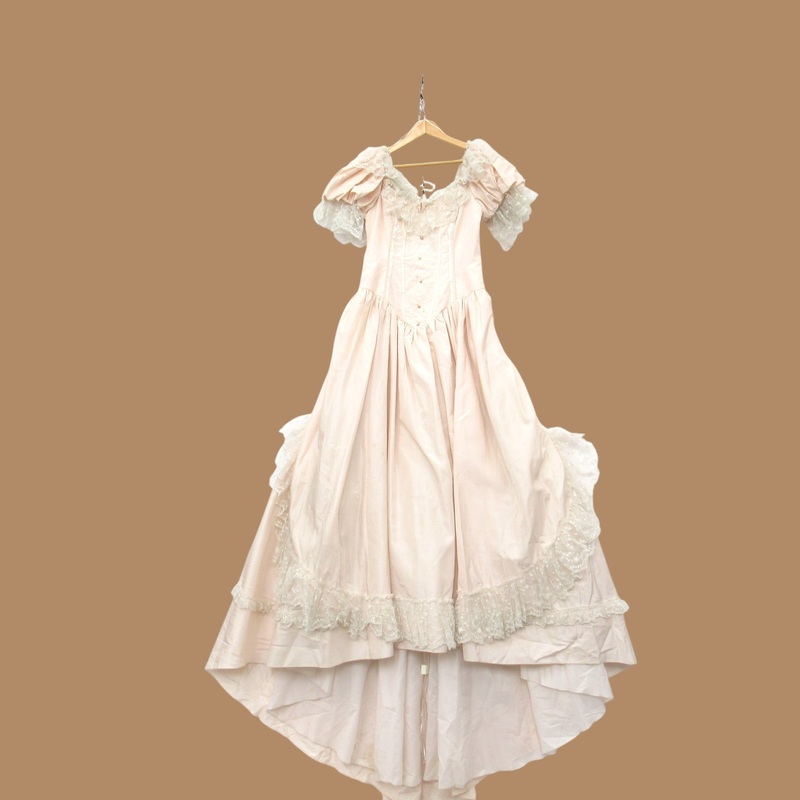 Ronald Joyce Vintage Wedding Dress Pink Frill UK 14 Womenswear | Pre-loved