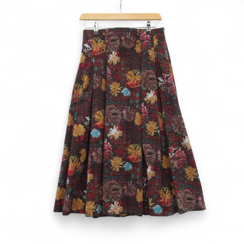 Vintage Pleated Skirt Floral Large Multicoloured Womenswear | Pre-loved