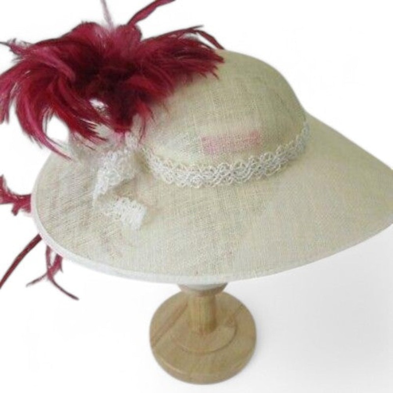 Yvette Jelfs Mother Of Bride Hat Ivory Red Feather Womenswear | Pre-loved