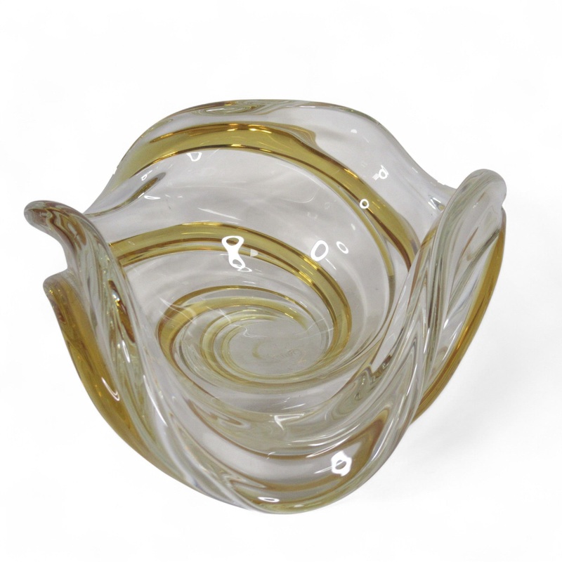 Chalet Canada Art Glass Swirl Bowl Clear/Orange Decorative | Pre-Loved