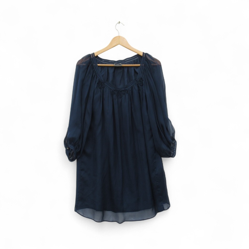 Coco Ribbon London Top Medium Navy Silk Womenswear | Pre-loved