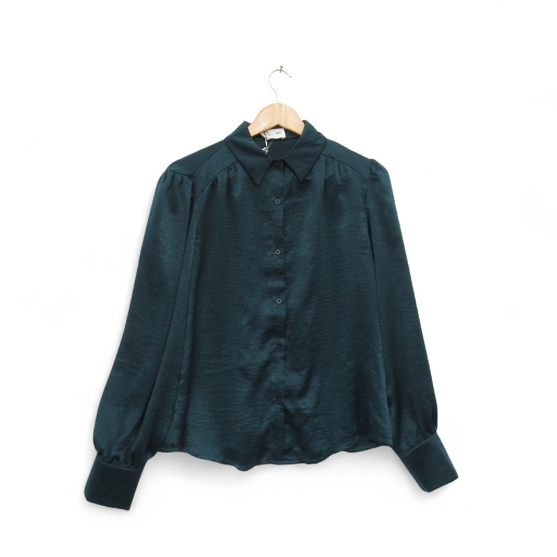 Indie + Moi Shirt Blouse UK 14 Green Satin Womenswear | Pre-loved