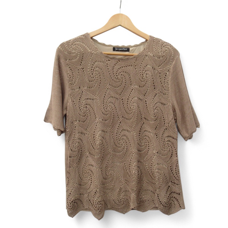 Jacques Vert Crochet Top Gold Large Womenswear | Pre-loved