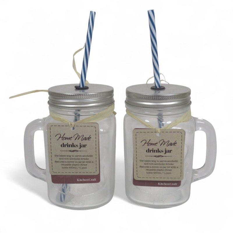 KitchenCraft Drinks Jar w/ Straw Set 450ml Kitchenware | Pre-Loved