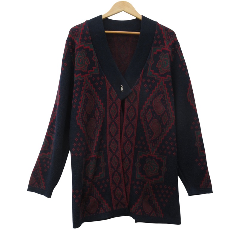 Laivie Denmark Vintage Cardigan Large Blue Red Womenswear | Pre-loved