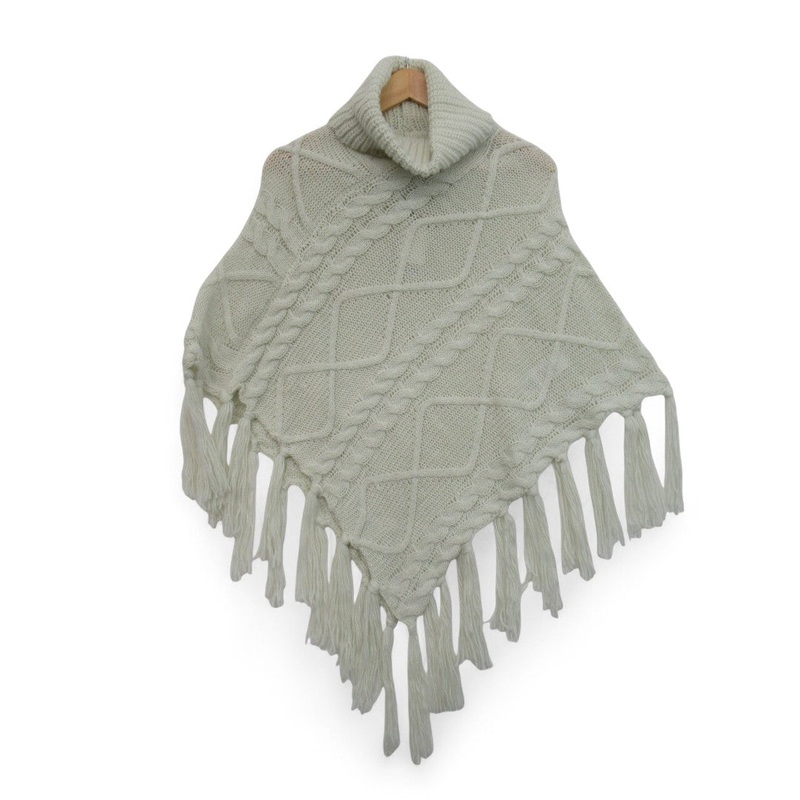 Lipsy London Knit Poncho Ivory Medium/Large Womenswear Roll Neck – Preloved