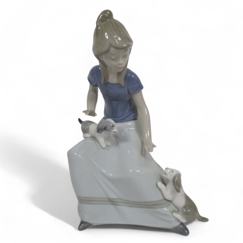 Nao by Lladro Girl with Puppies 1986 Porcelain Figure | Pre-Loved