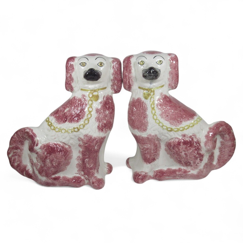 Pair of Staffordshire Wally Dogs 32cm White/Pink Vintage | Pre-Loved