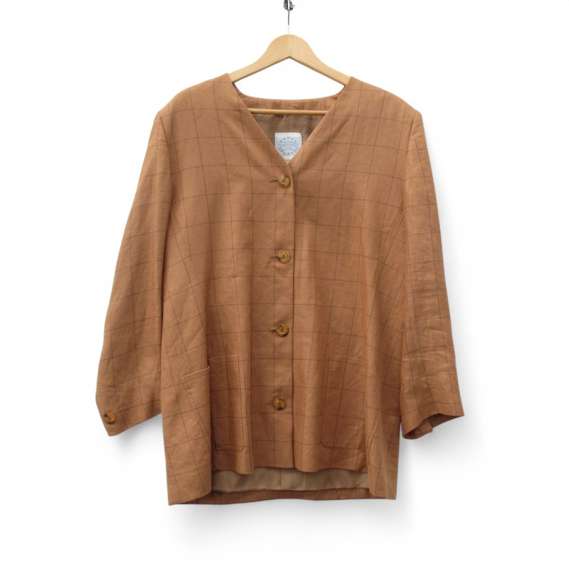 Penny Plain Vintage Blazer Linen Large Brown Womenswear | Pre-loved