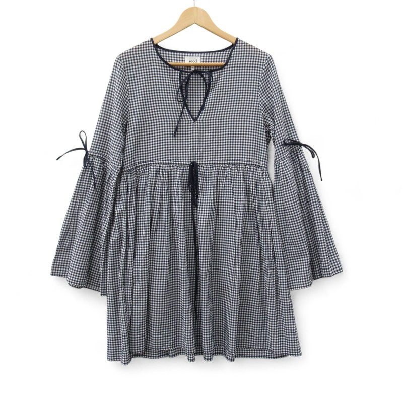 Seed Heritage Gingham Dress UK 10 Navy White Womenswear | Pre-loved