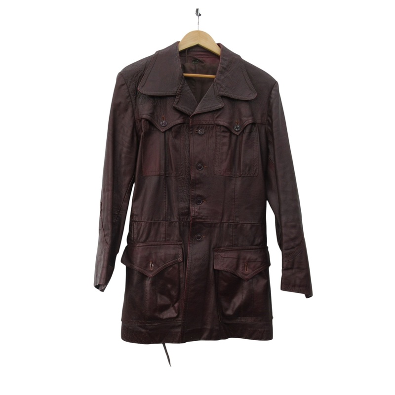 Vintage 1970s Leather Jacket 42 Oxblood Red Menswear | Pre-loved