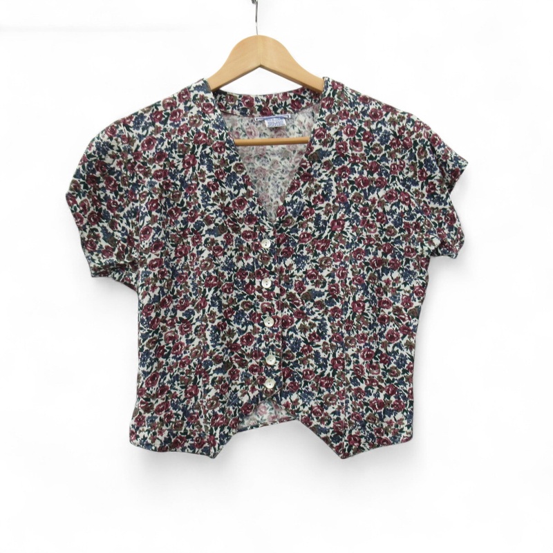 Vintage Floral Blouse Shirt Medium Purple Womenswear | Pre-loved
