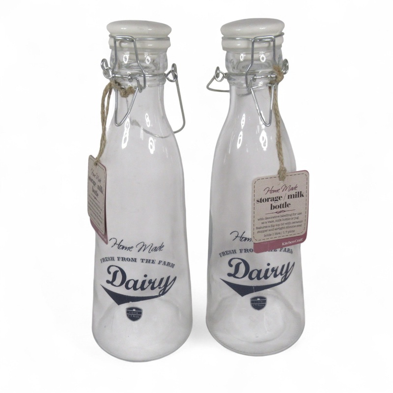 2x KitchenCraft Storage Milk Bottle 1 Litre 29cm Flip Lid | Pre-loved