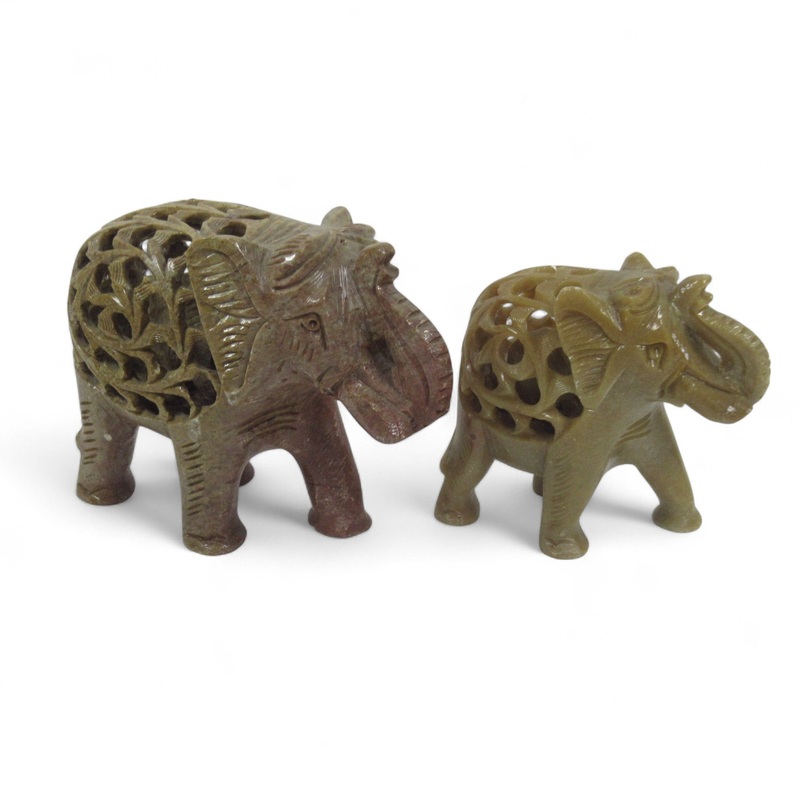 2x Undercut Carved Soapstone Elephant Figurines Unmarked | Pre-loved