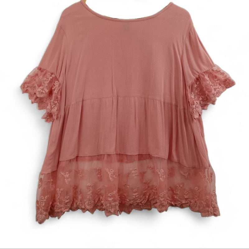 Emery Rose Blouse Top 2XL Pink Lace Trim Womenswear | Pre-loved