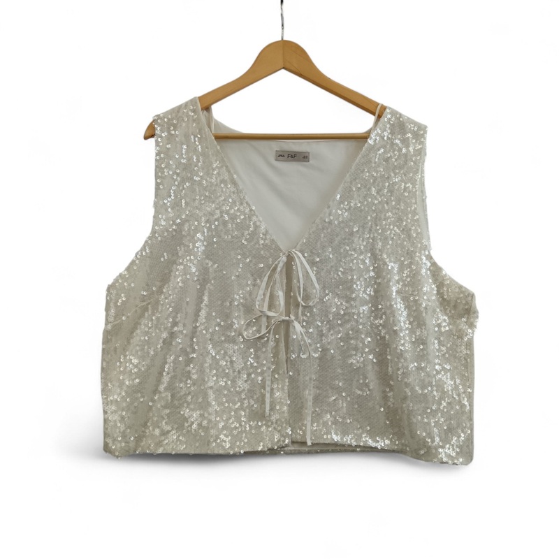 F & F Sequin Top UK 22 Ivory Sleeveless Womenswear | Pre-loved