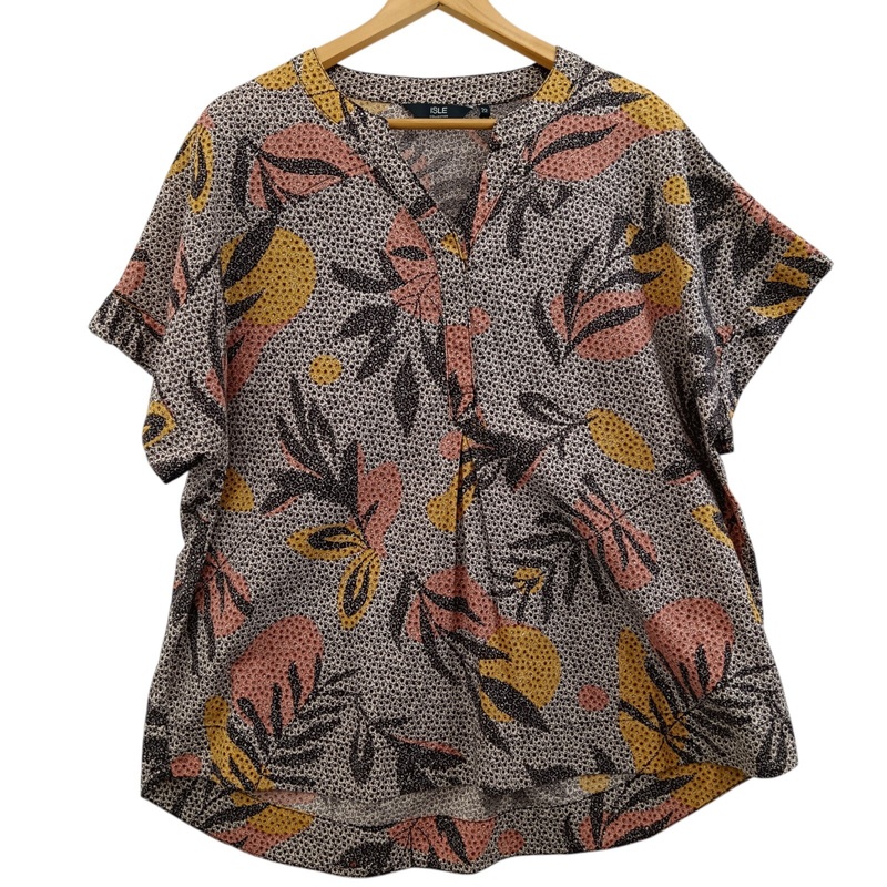 Isle Collection Ladies Dusky Pink & Yellow Botanical Blouse UK 22 Womenswear | Pre-loved