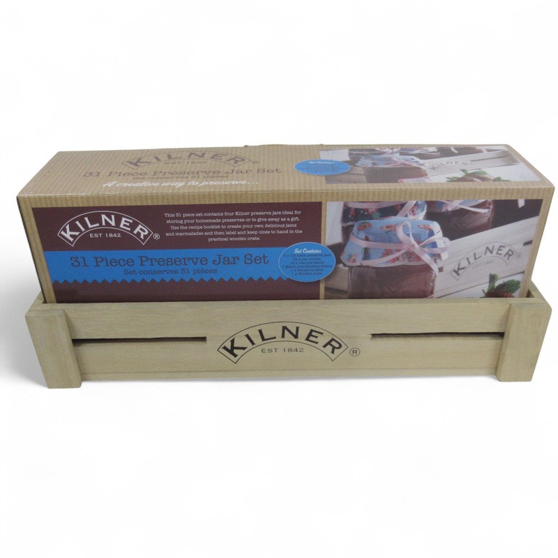 Kilner 31 Piece Preserve Jar Set Clear Glass Wooden Crate | Pre-loved