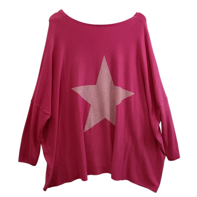 Made In Italy Ladies Pink Pullover Star Print At The Front One Size Womenswear | Pre-loved