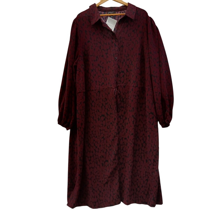 New Look Curves Red Black Animal Print Midi Dress UK 28  Womenswear | Pre-loved