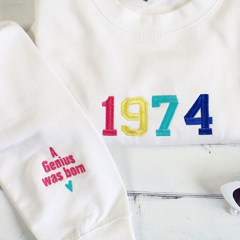 Personalised Year Sweatshirt|White sml|White med|White lge|White XL|White XXL|Yes please|No thank you