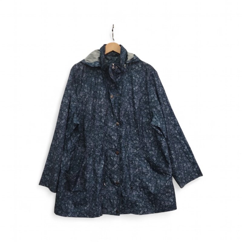 Rain Jacket Coat UK 24 Blue Flower Womenswear | Pre-loved