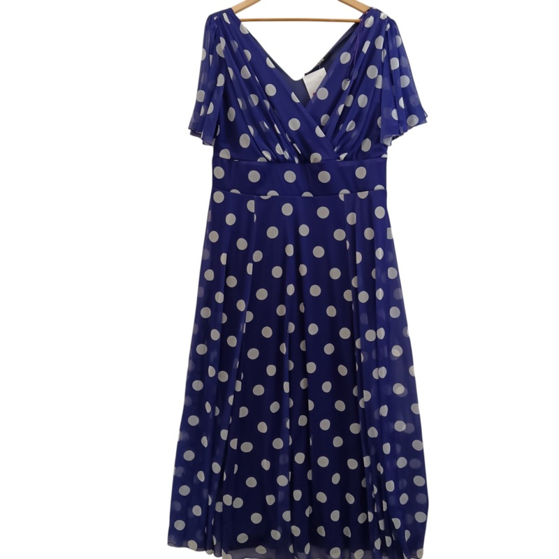 Scarlett & Joe Purple Polka Dot  V-Neck Long Women’s Dress UK 22 – Tags on- Womenswear | Pre-loved