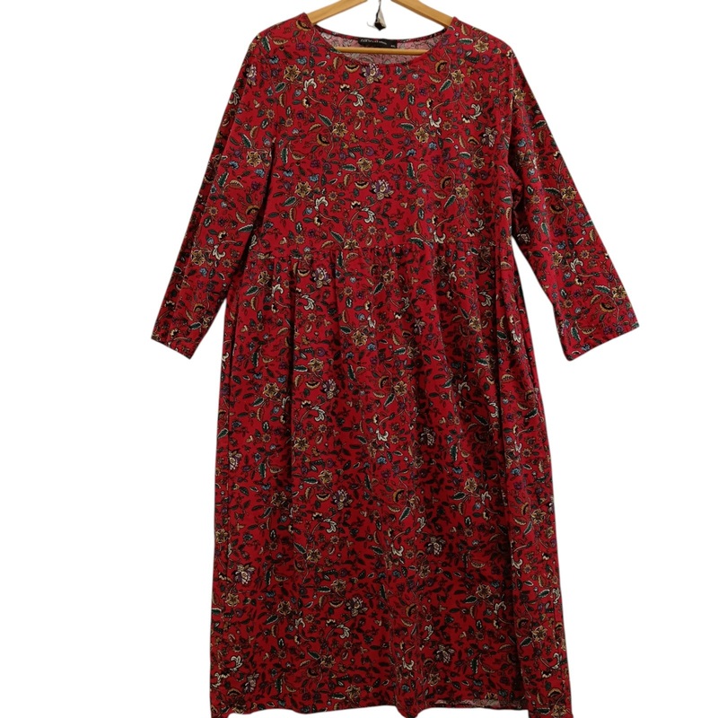 Zanzea Coolection Red Multi Floral Print Ladies Midi Dress With Pockets UK 4XL Womenswear | Pre-loved
