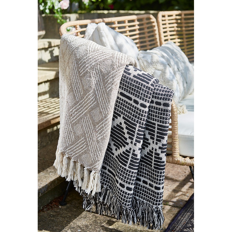 Natural and White Diagonal Throw