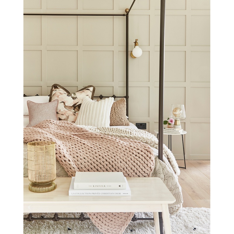 Striped Off-White Faux Fur Cushion Cover