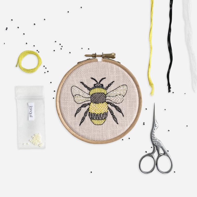 Bumble Bee Embroidery Kit|Pale Pink|Pale Blue