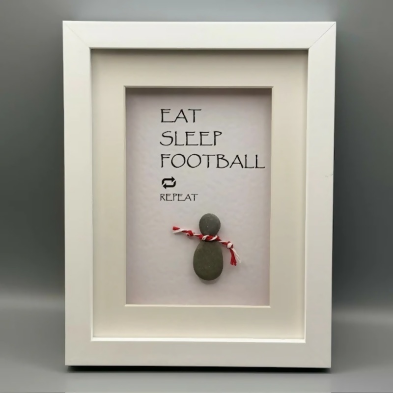 Eat Sleep Football – Small|Eat Sleep Football. Red and white scarf. Small with dark frame