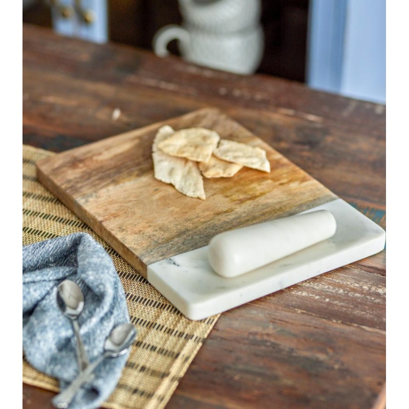 Marble & Wood Cutting Board with Pestle