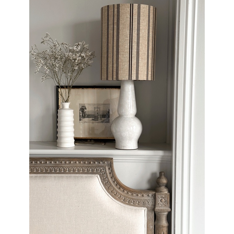 Natural Stoneware Lamp With Striped Linen Shade