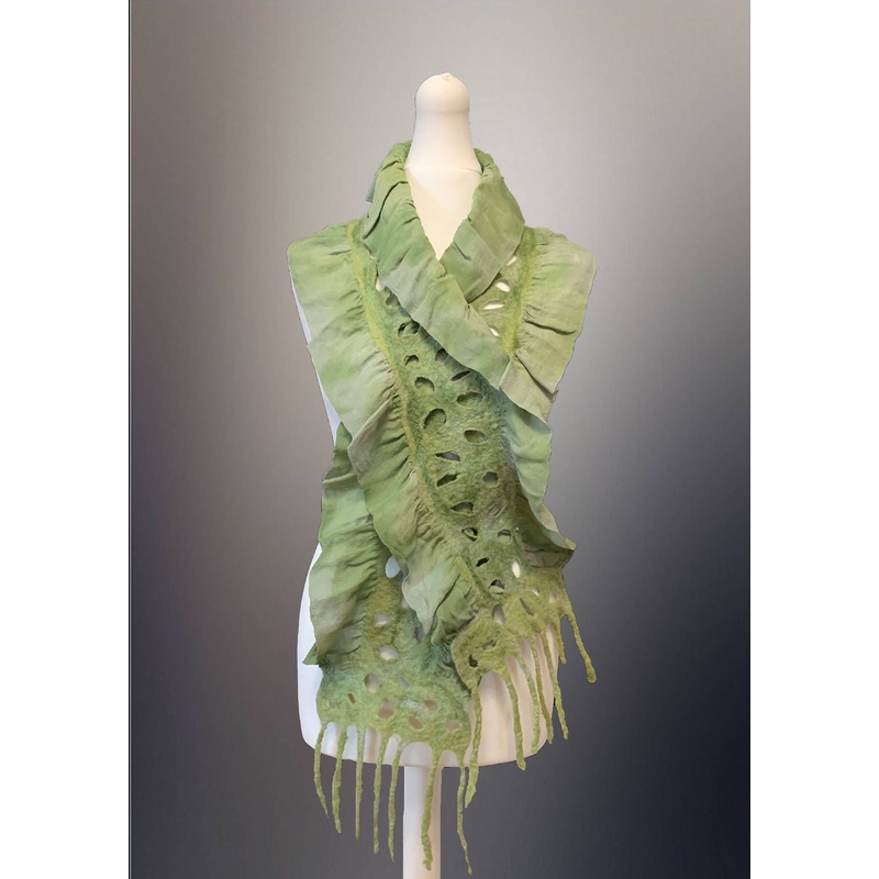 Nuno Felt Ruffle Scarf  – Olive