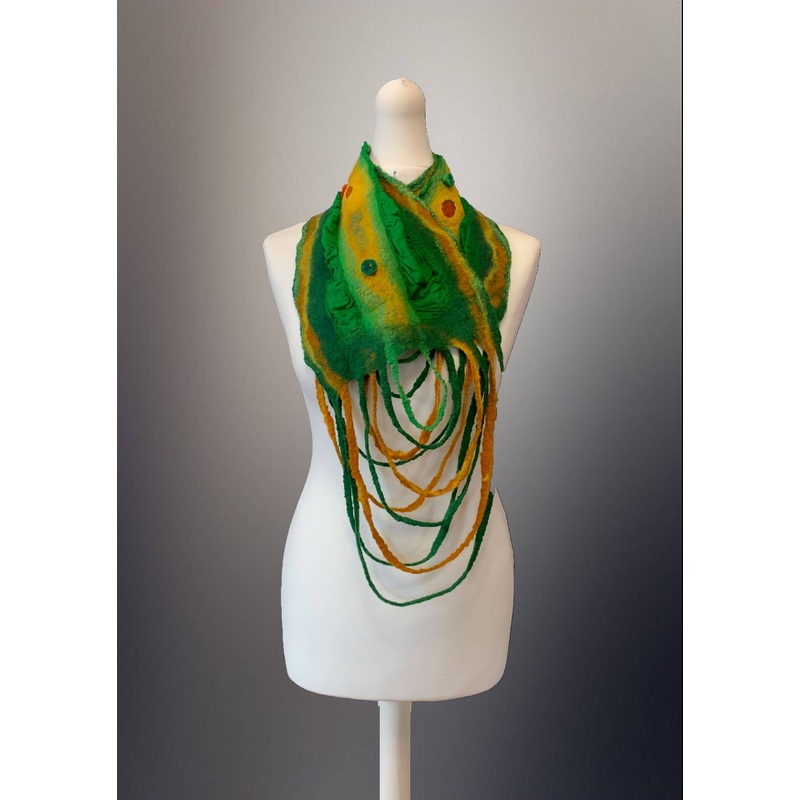 Nuno Felt Scarf – Green/Olive with Loop At The End