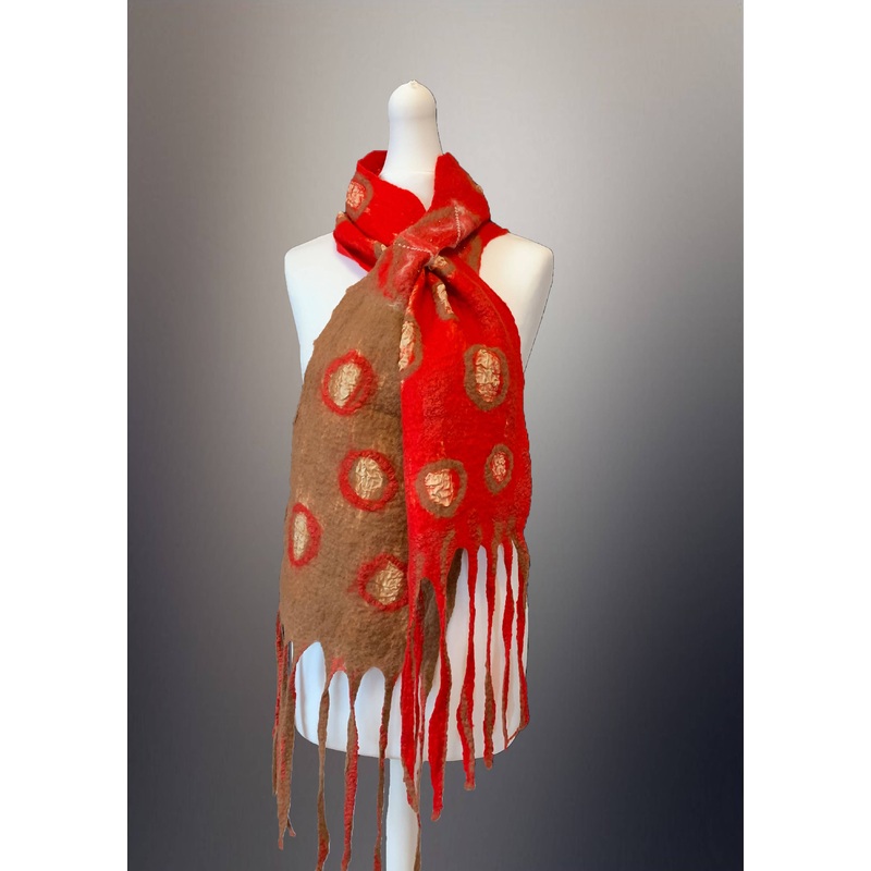Nuno Felt Scarf – Half red and Half Brown
