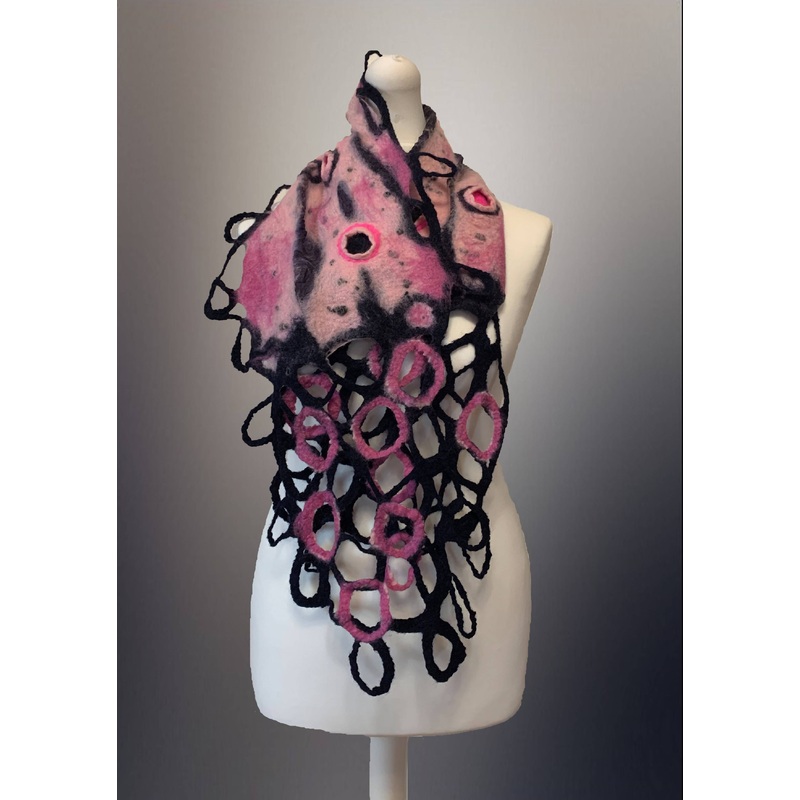 Nuno Felt Scarf –  Navy and Pink
