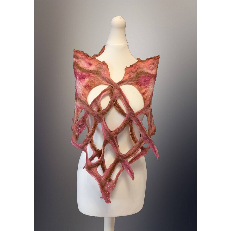 Nuno Felt Scarf – Pink and Brown Lattice