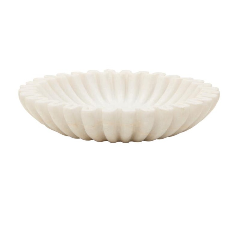 Savio Small White Fluted Marble Bowl