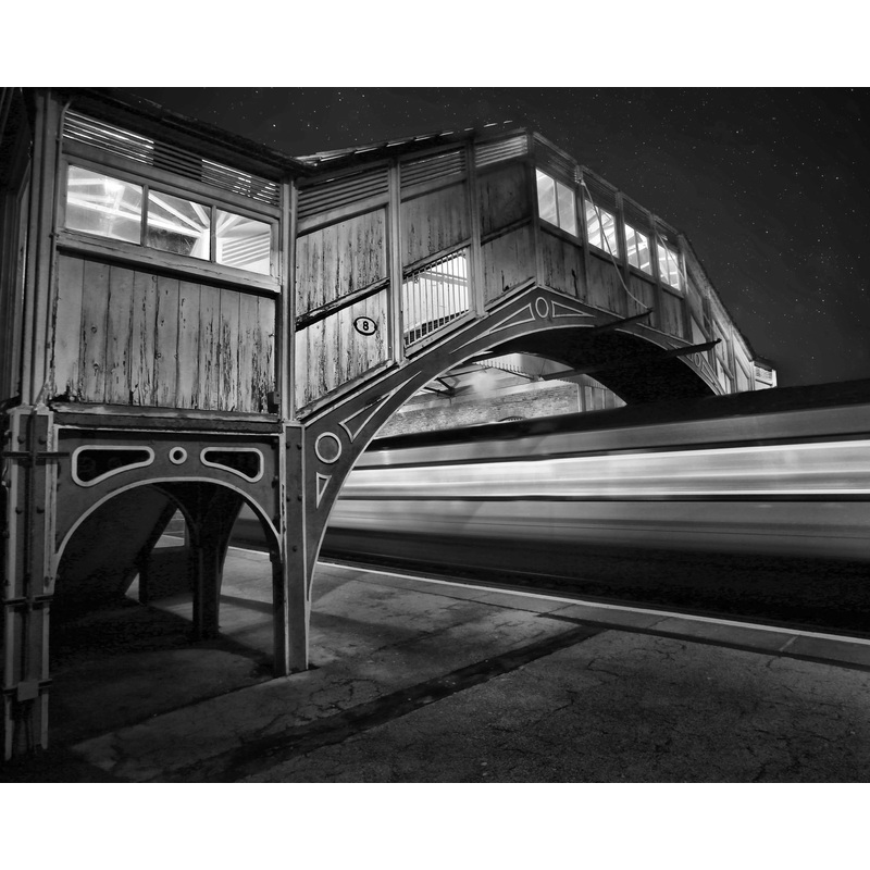 21.06 train leaves Beverley Train Station (b/w), Landscape