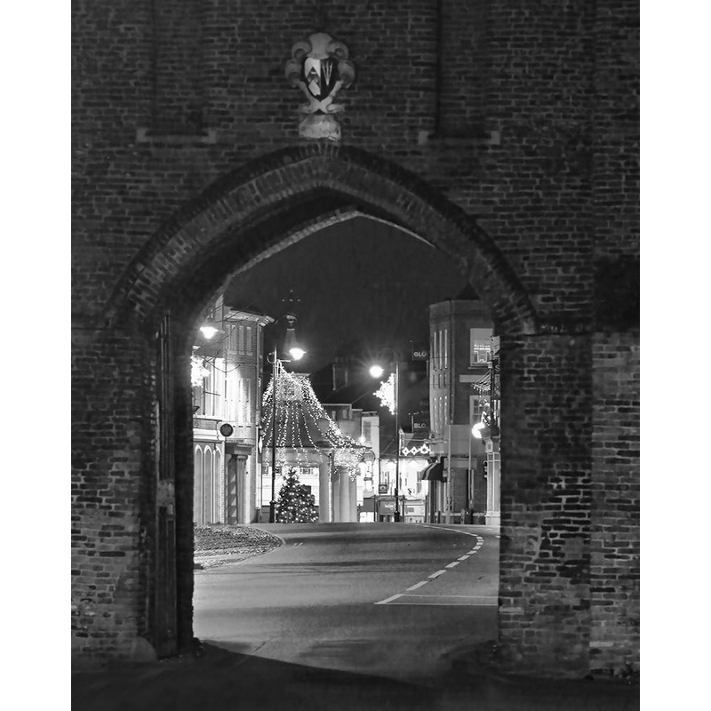 Beverley Market Cross through the North Bar (b/w), Portrait