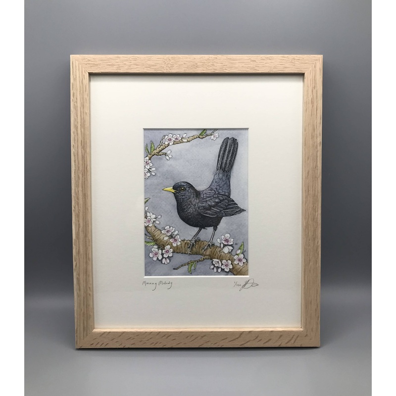 Morning Melody – Limited Edition Giclee Print presented in a solid oak frame. By Jenny Davies