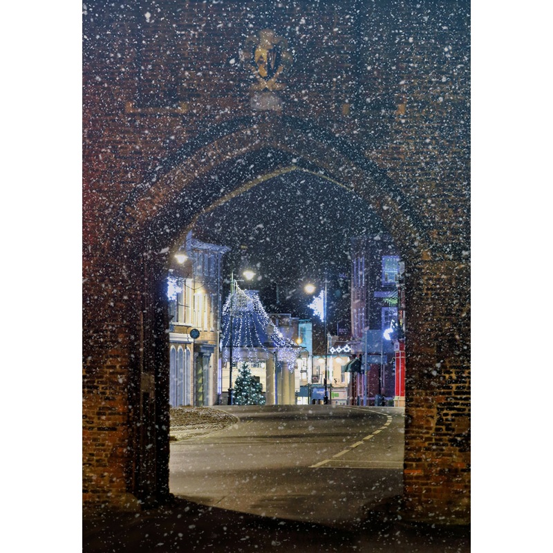 Beverley North Bar and Market Cross in the snow, Portrait