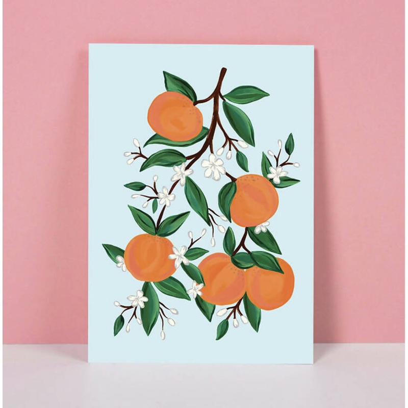 Orange Blossom Blue Art Print A4